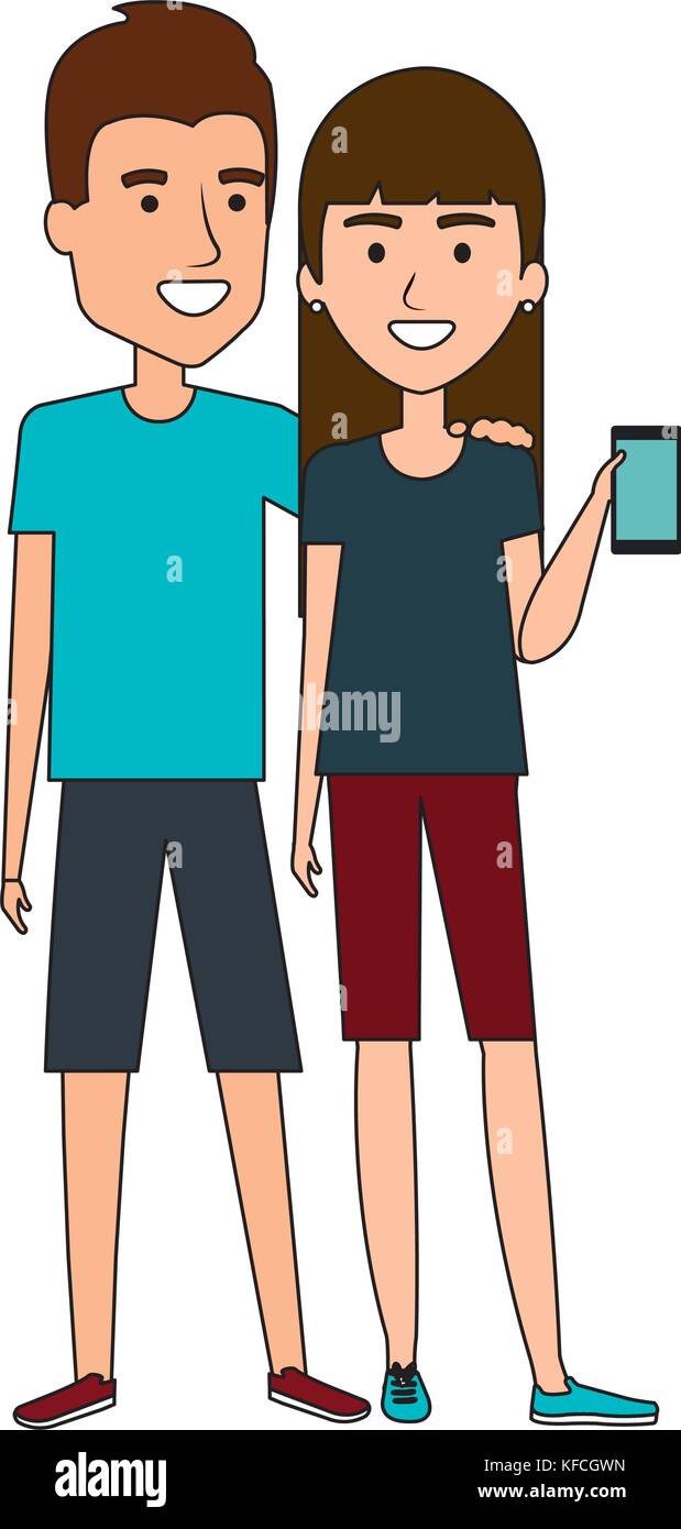 couple using smartphone characters vector illustration design Stock ...