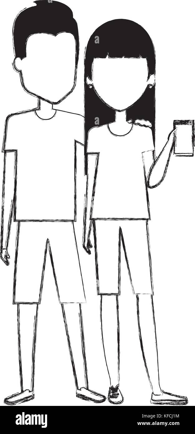 couple using smartphone characters Stock Vector Image & Art - Alamy