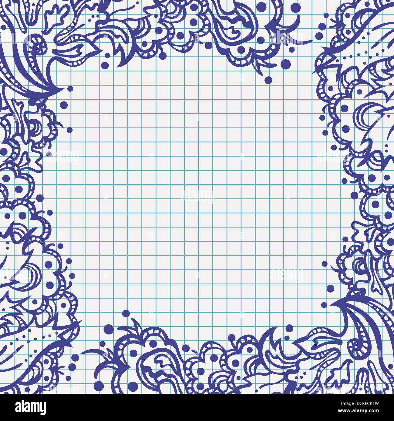 ballpen floral frame on school notebook paper Stock Vector