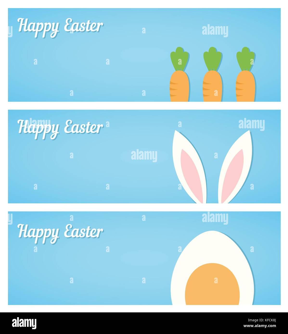 Vector Easter banners with egg, rabbit ears and carrot. Stock Vector