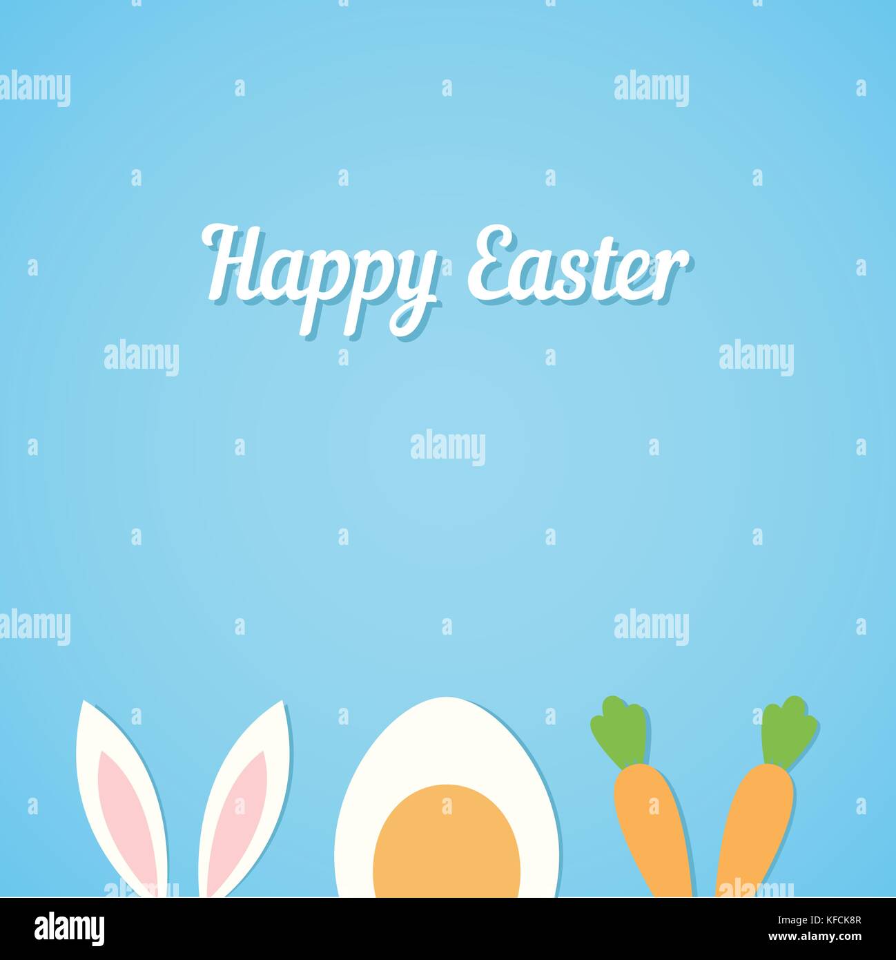 Vector Happy Easter card background with minimal flat rabbit ears, boiled egg and fresh carrot - symbols of Easter Stock Vector