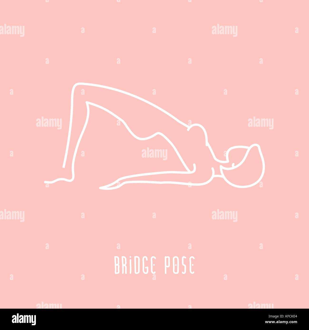 Yoga pose flat line icon, simple sign of woman in bridge pose, white outline logo isolated on pink - vector asana for vishuddha chakra, design element Stock Vector