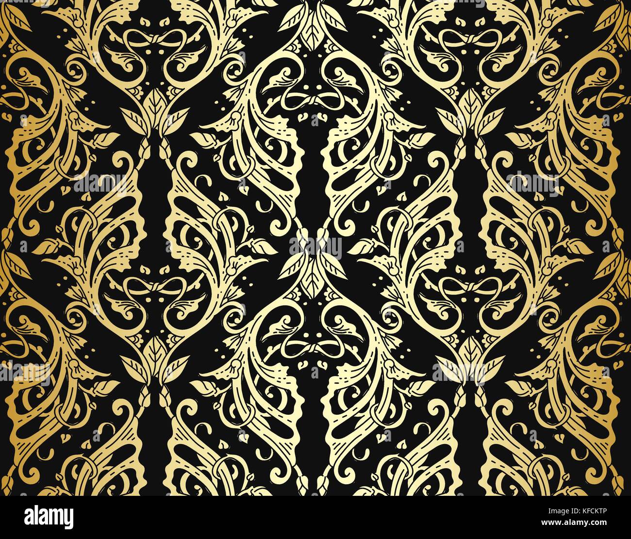 Vector illustration of vintage Victorian ornate wallpaper with luxury rich metallic ornament Stock Vector