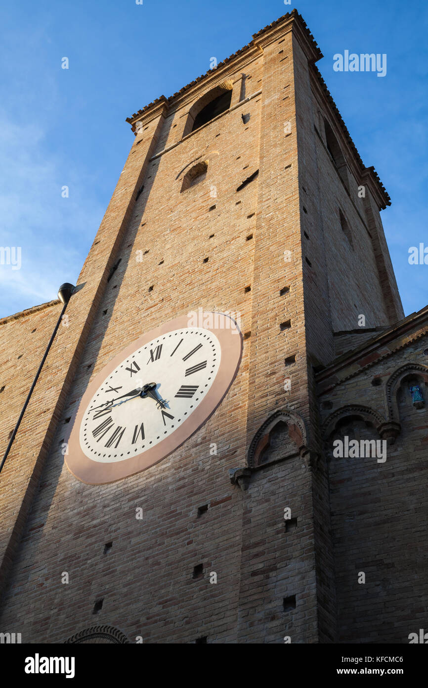 Clock tower. San Agostino cathedral. Fermo, Italy Stock Photo