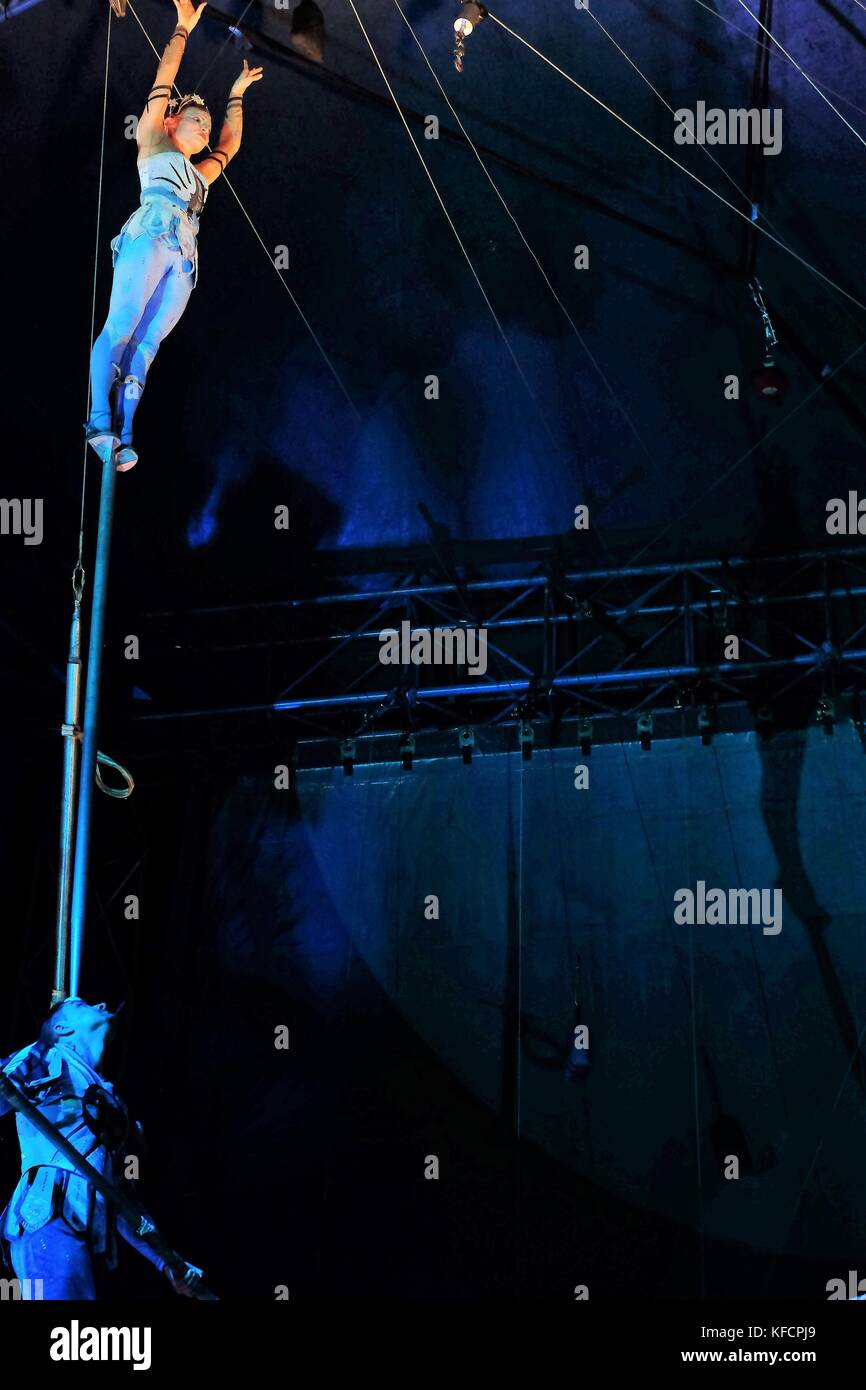 circus performers tight rope walker Stock Photo - Alamy