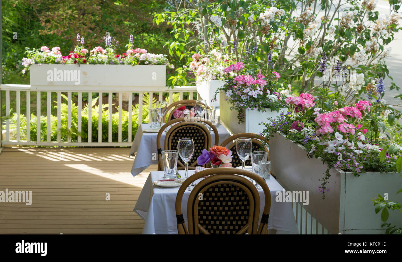 Outdoor dining at Pentagoet Inn, Castine, Maine, USA Stock Photo