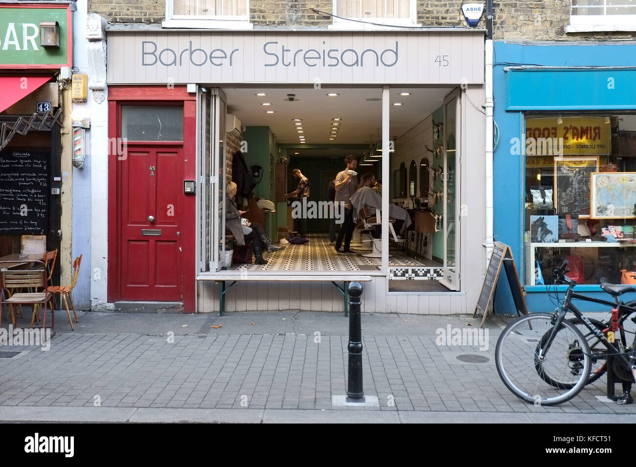 Witty named barbers at 45 Exmouth Market London UK Baber Streisand. Stock Photo
