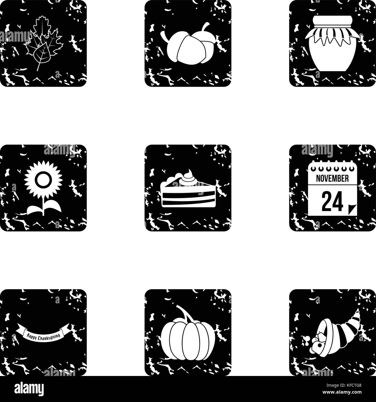 Gratitude celebration icons set, grunge style Stock Vector