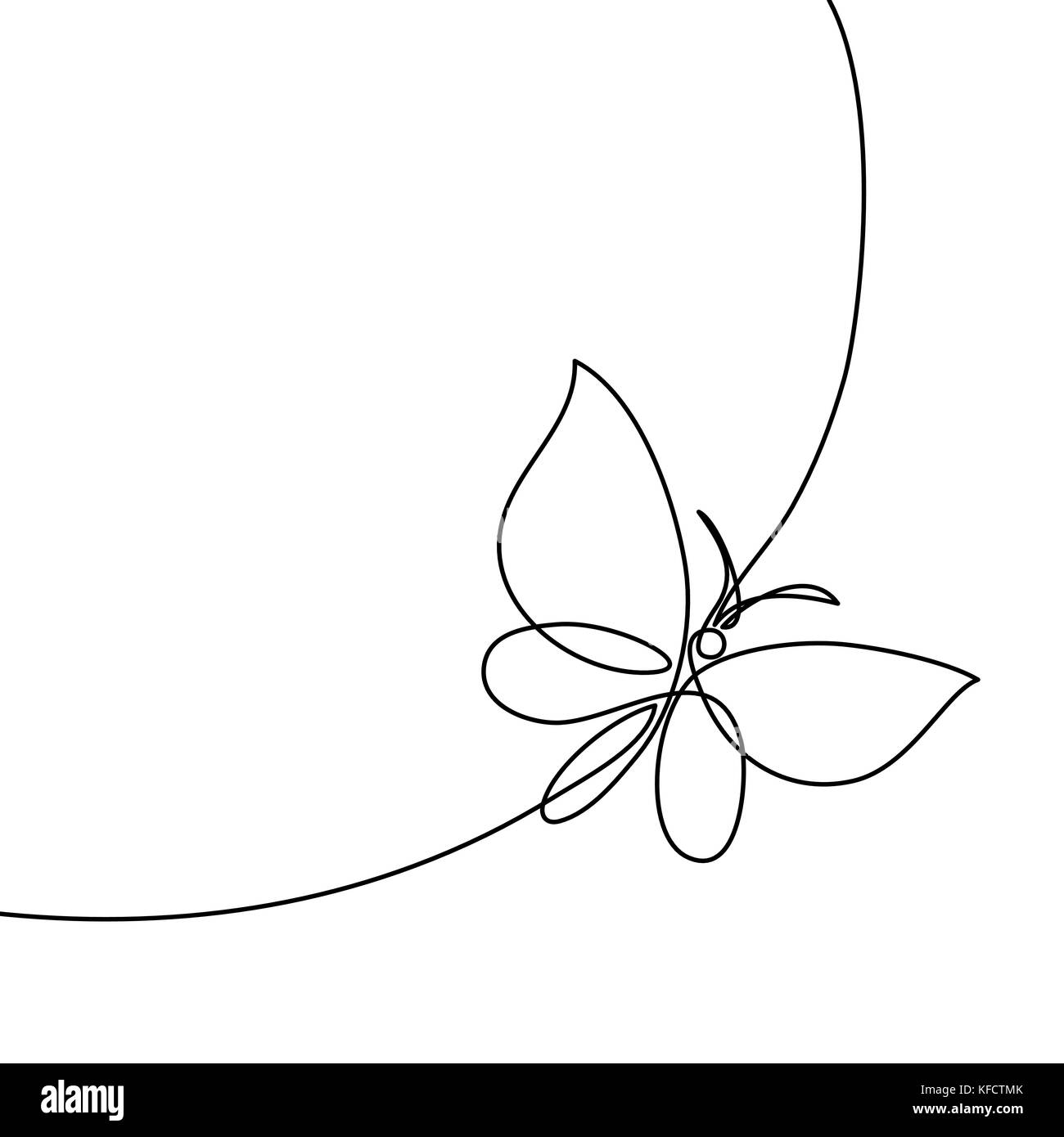 Continuous one line drawing. Flying butterfly logo. Black and white vector illustration. Concept for logo, card, banner, poster, flyer Stock Vector