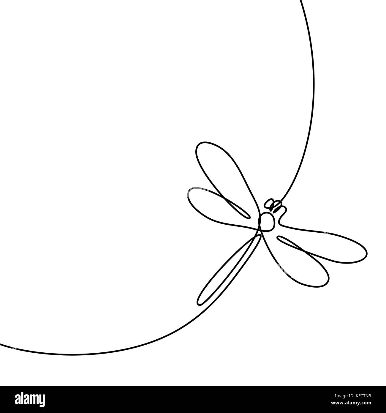 Continuous one line drawing. Flying dragonfly logo. Black and white vector illustration. Concept for logo, card, banner, poster, flyer Stock Vector