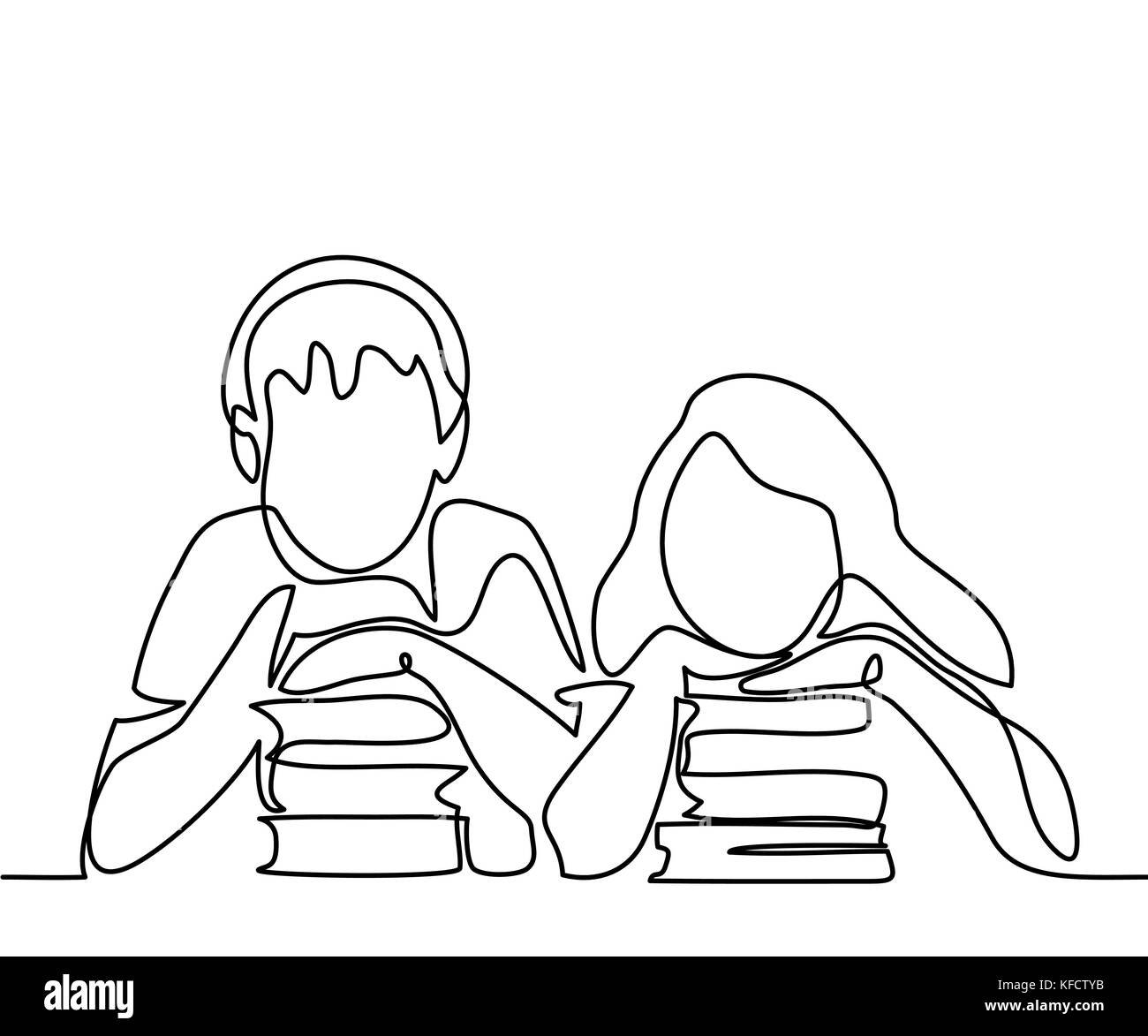 Kids With Books Back To School Concept Continuous Line Drawing Vector Illustration On White Background Stock Vector Image Art Alamy