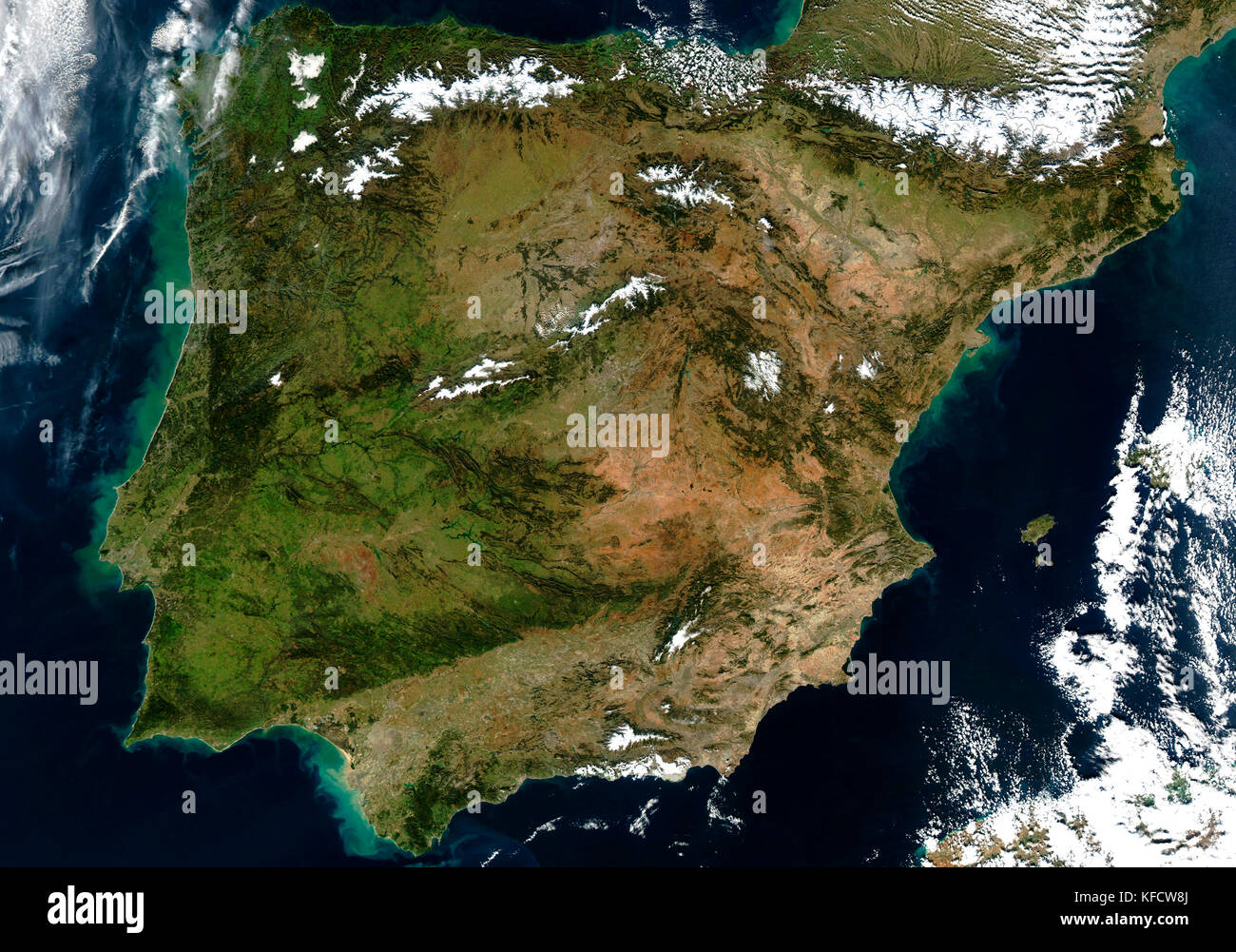 Spain and Portugal from space. Stock Photo