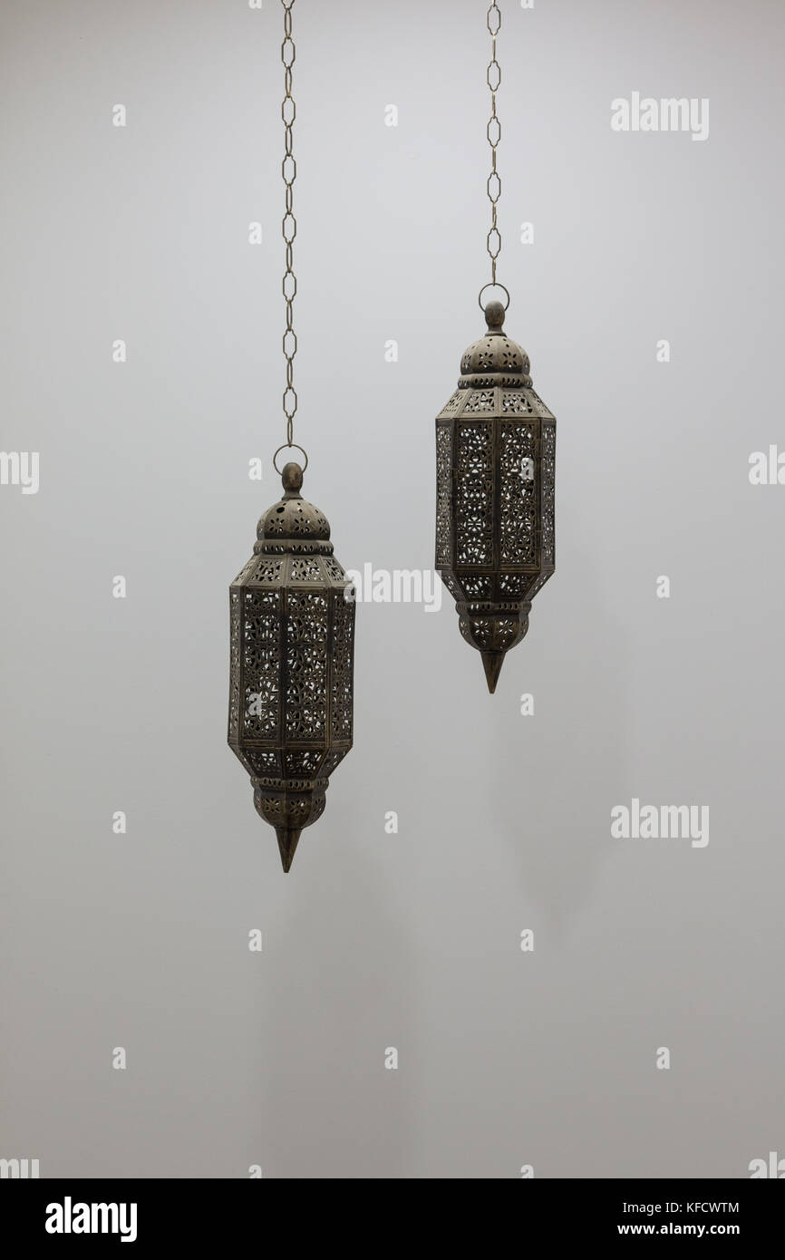 Typical Oman Sultanate's Lanterns Covered with Holes. Stock Photo