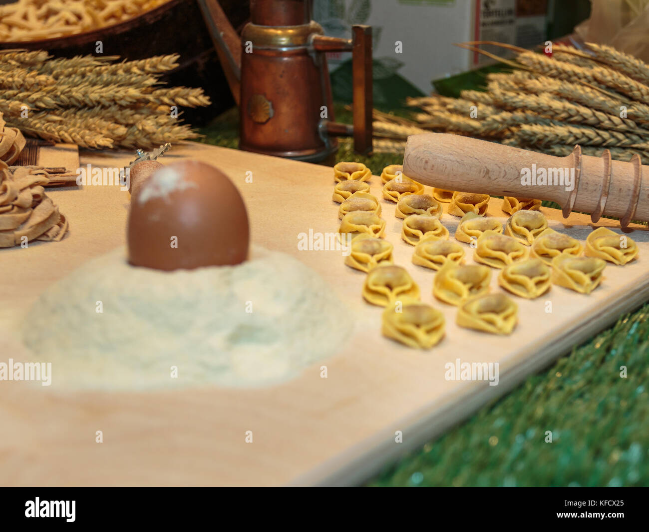 Tortellini Italian Pasta, Cutter Rolling Pin, Sheaves of Wheat and Egg ...
