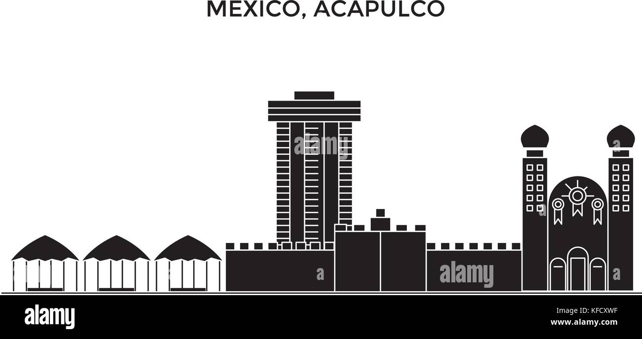 Mexico, Acapulco architecture urban skyline with landmarks, cityscape, buildings, houses, ,vector city landscape, editable strokes Stock Vector