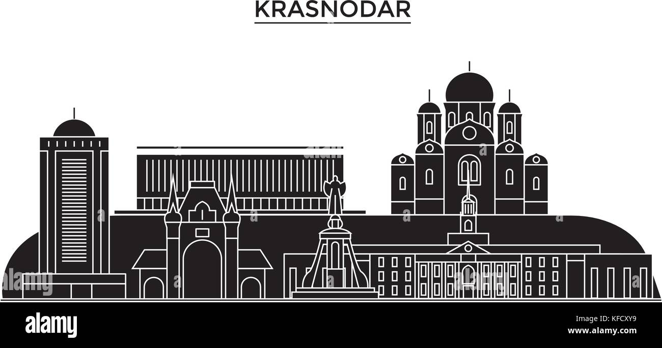 Russia, Kransodar architecture urban skyline with landmarks, cityscape, buildings, houses, ,vector city landscape, editable strokes Stock Vector