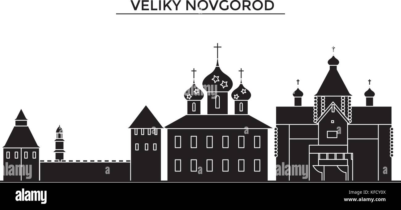 Russia, Veliki Novgorod architecture urban skyline with landmarks, cityscape, buildings, houses, ,vector city landscape, editable strokes Stock Vector