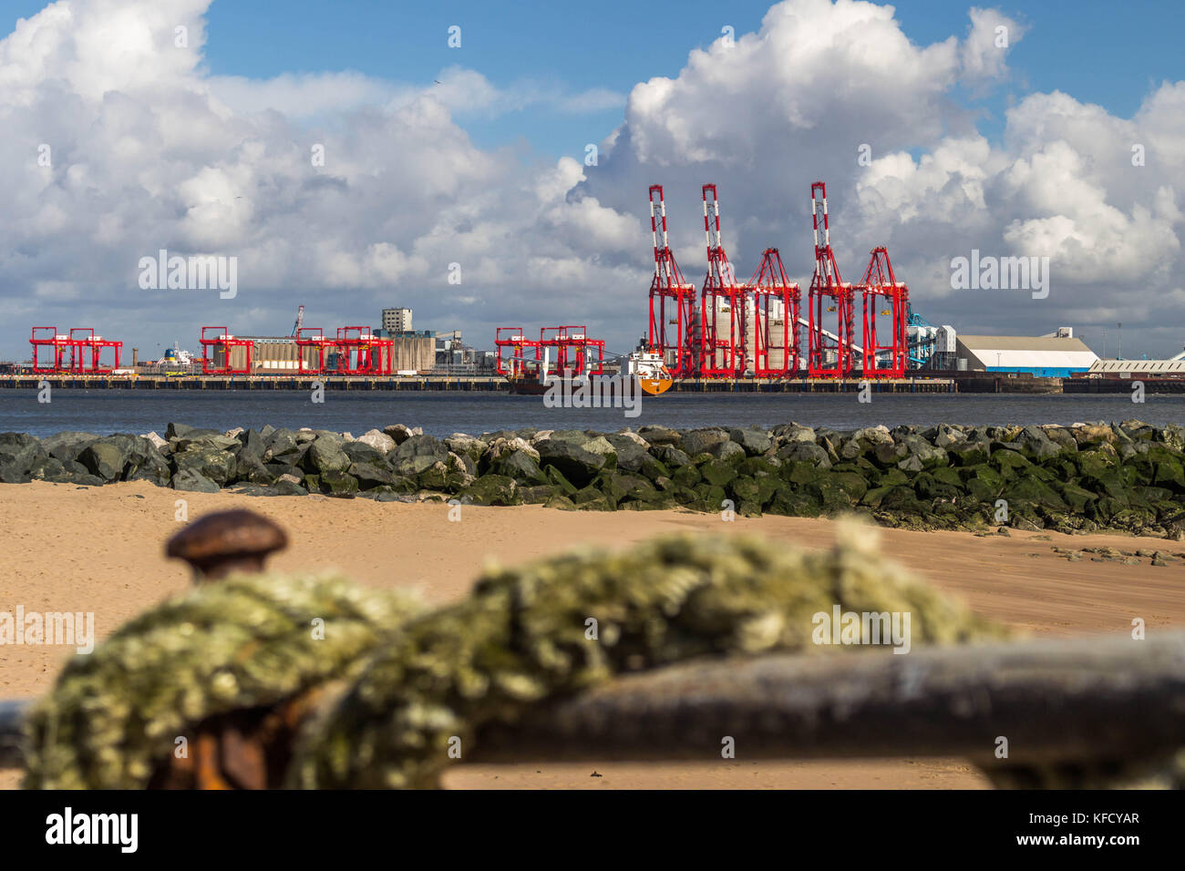 A view of Royal Seaforth Dock in Liverpool from across the beach of New Brighton Stock Photo Alamy