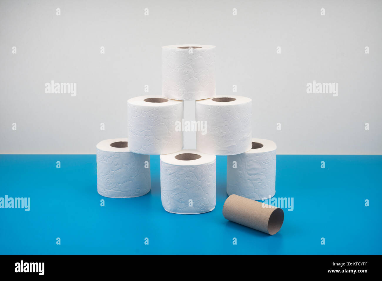 toilet papers, blue on the floor Stock Photo - Alamy