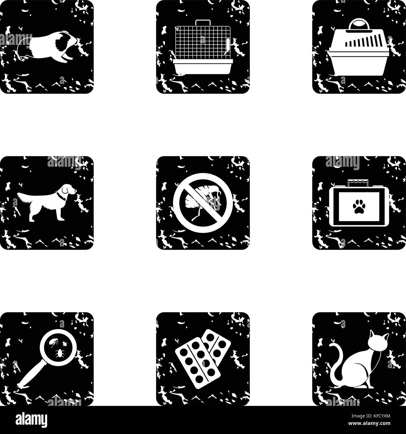 Veterinary animals icons set, grunge style Stock Vector