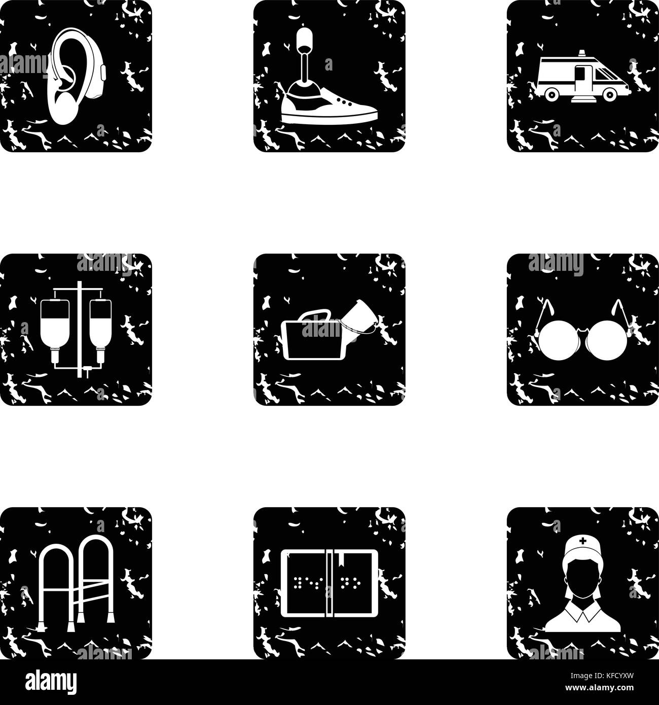 People with disabilities icons set, grunge style Stock Vector Image ...