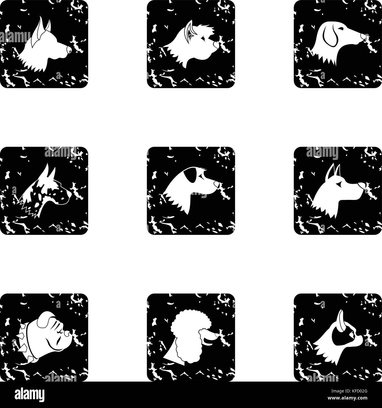 Dog icons set, grunge style Stock Vector