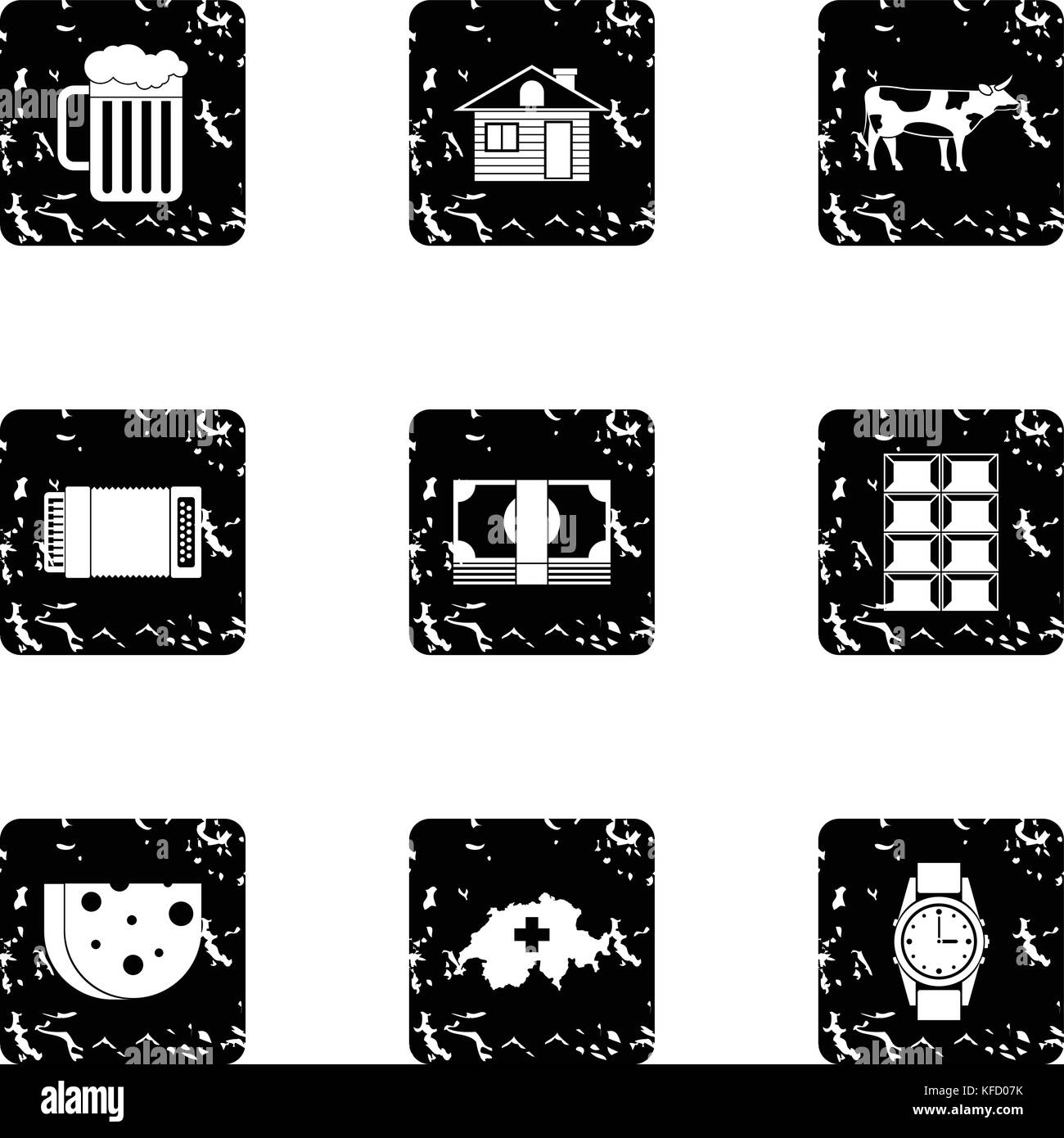 Tourism in Switzerland icons set, grunge style Stock Vector Image & Art ...