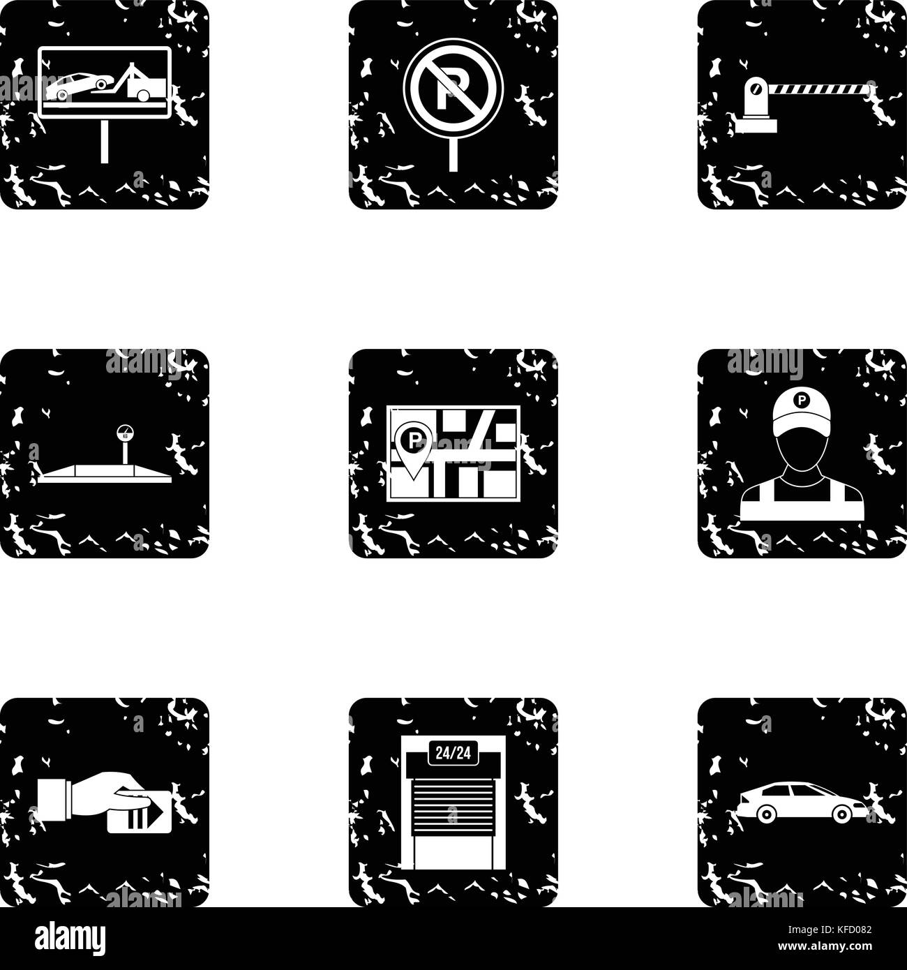 Parking transport icons set, grunge style Stock Vector