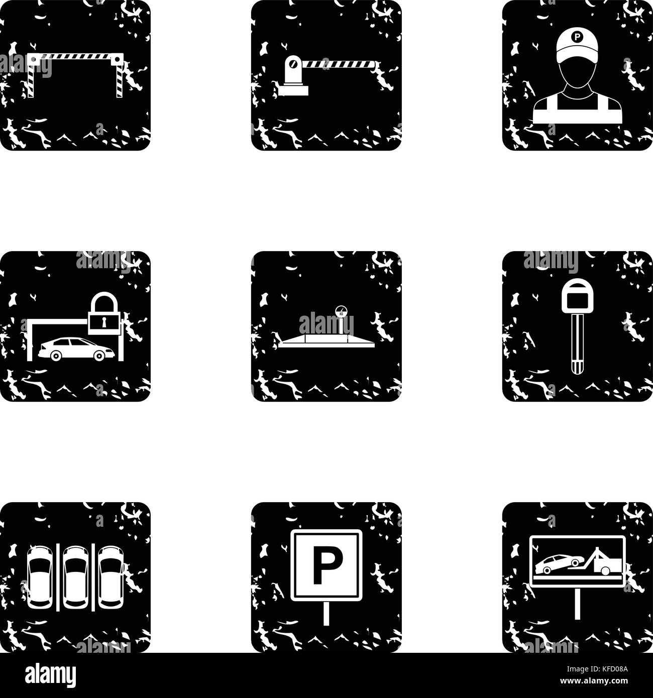 Parking area icons set, grunge style Stock Vector