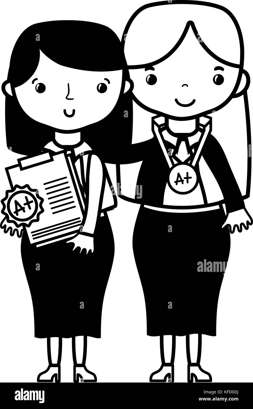 contour teacher with student to class education lesson Stock Vector