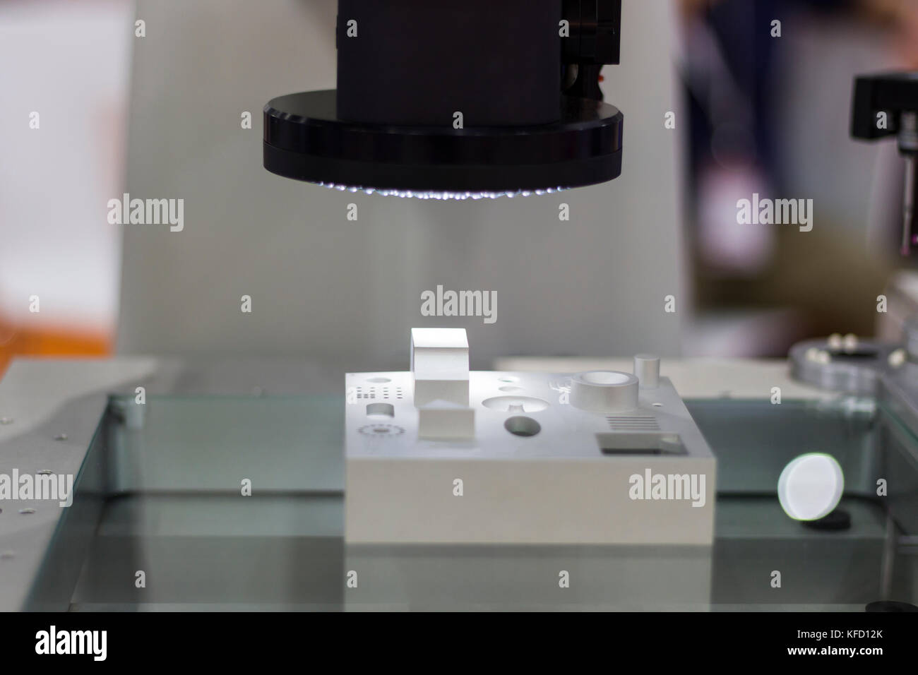 Master sample inspected by optical CMM ; selective focus Stock Photo