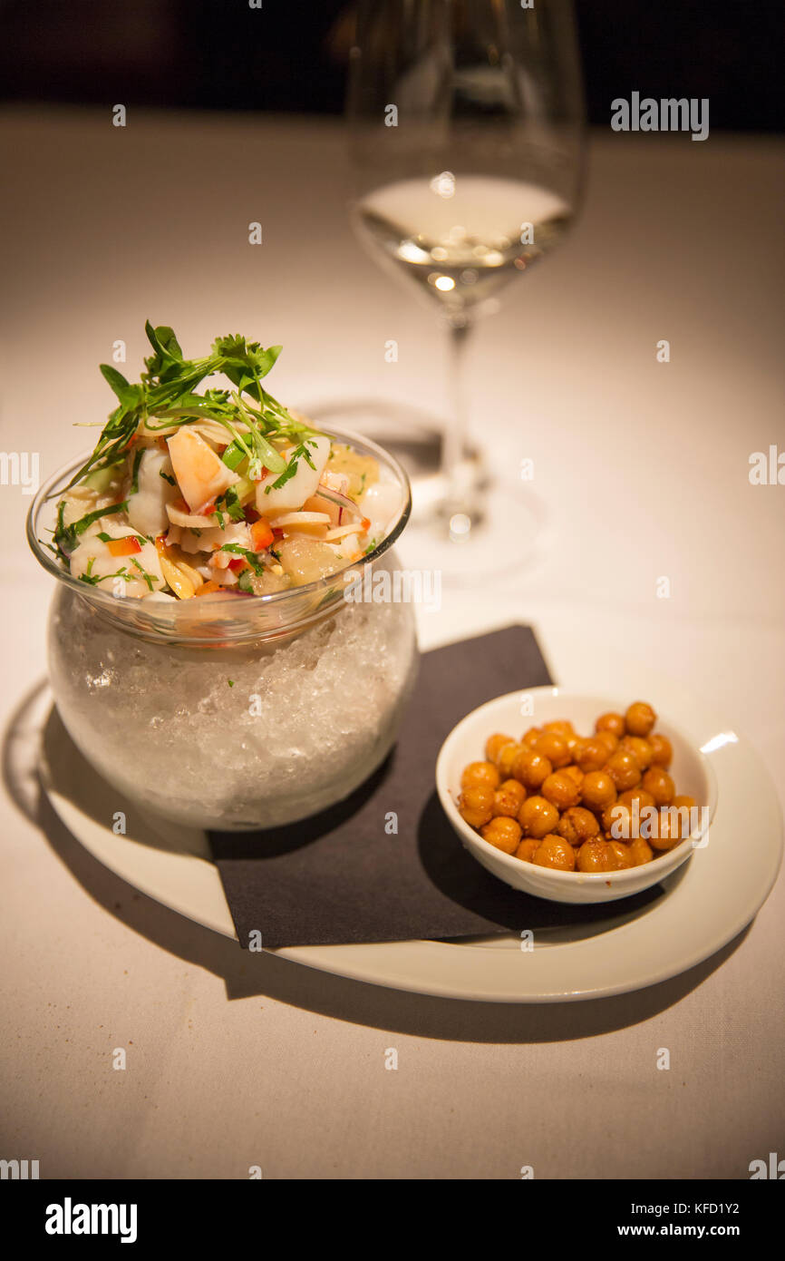 CANADA, Vancouver, British Columbia, Blue Water Cafe and Raw Bar in Yaletown, Mixed Seafood Ceviche Stock Photo