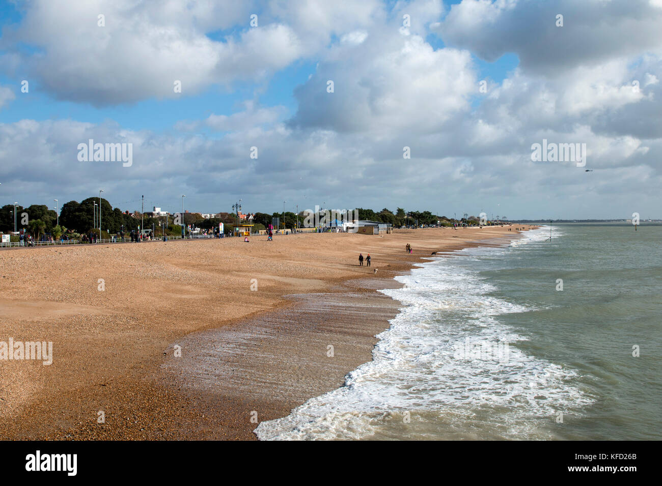 Southsea beach, Portsmouth, Hampshire on October 22 2017. Taken from South Parade Pier Stock Photo