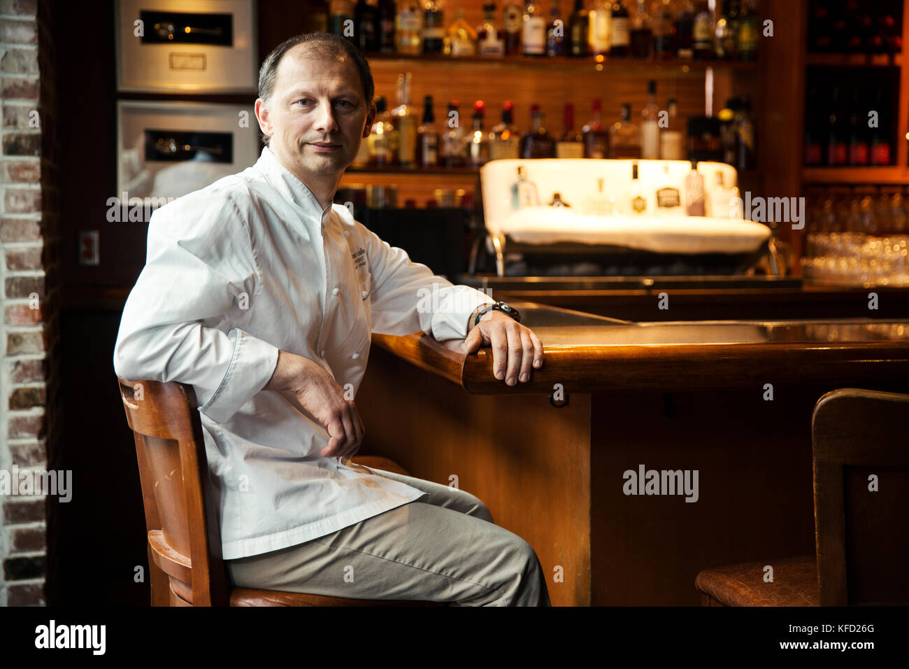 CANADA, Vancouver, British Columbia, portrait of executive chef Frank Pabst at the Blue Water Cafe Restaurant in Yaletown Stock Photo