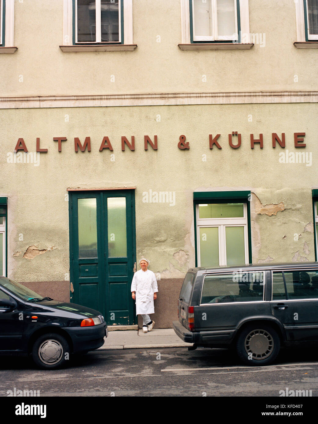 AUSTRIA, Vienna, a chocolatier standing outside the Altmann & Kuhne chocolate shop factory Stock Photo