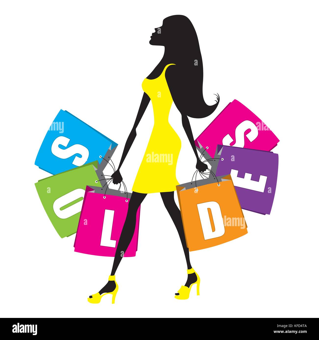 Woman doing shopping with french sales color bags Stock Vector