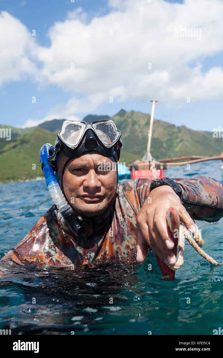 FRENCH POLYNESIA Moorea Island Spearfisherman At Opunohu Bay Stock french-polynesia-moorea-island-spearfisherman-at-opunohu-bay-stock