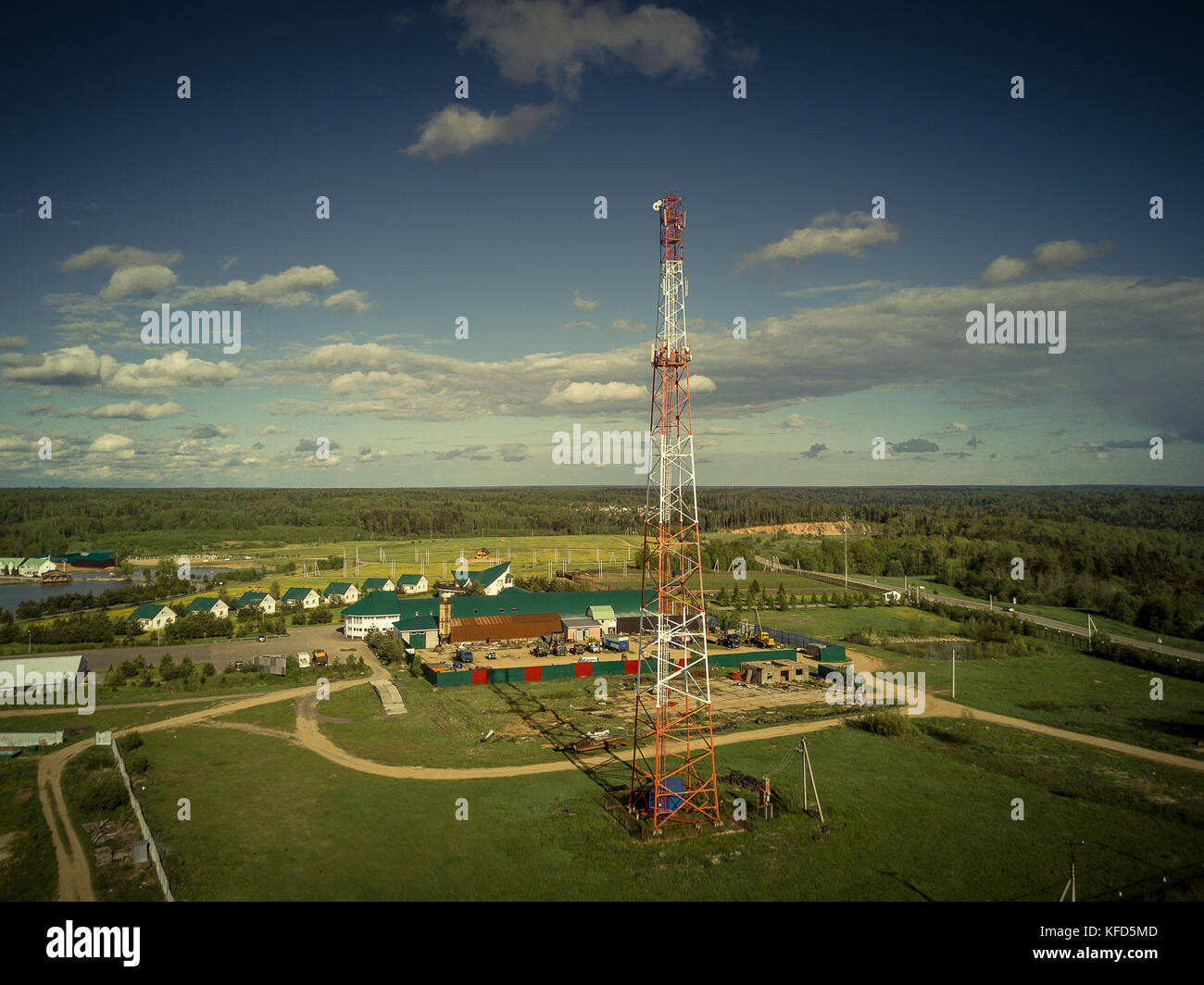Cellular Tower near small town Stock Photo