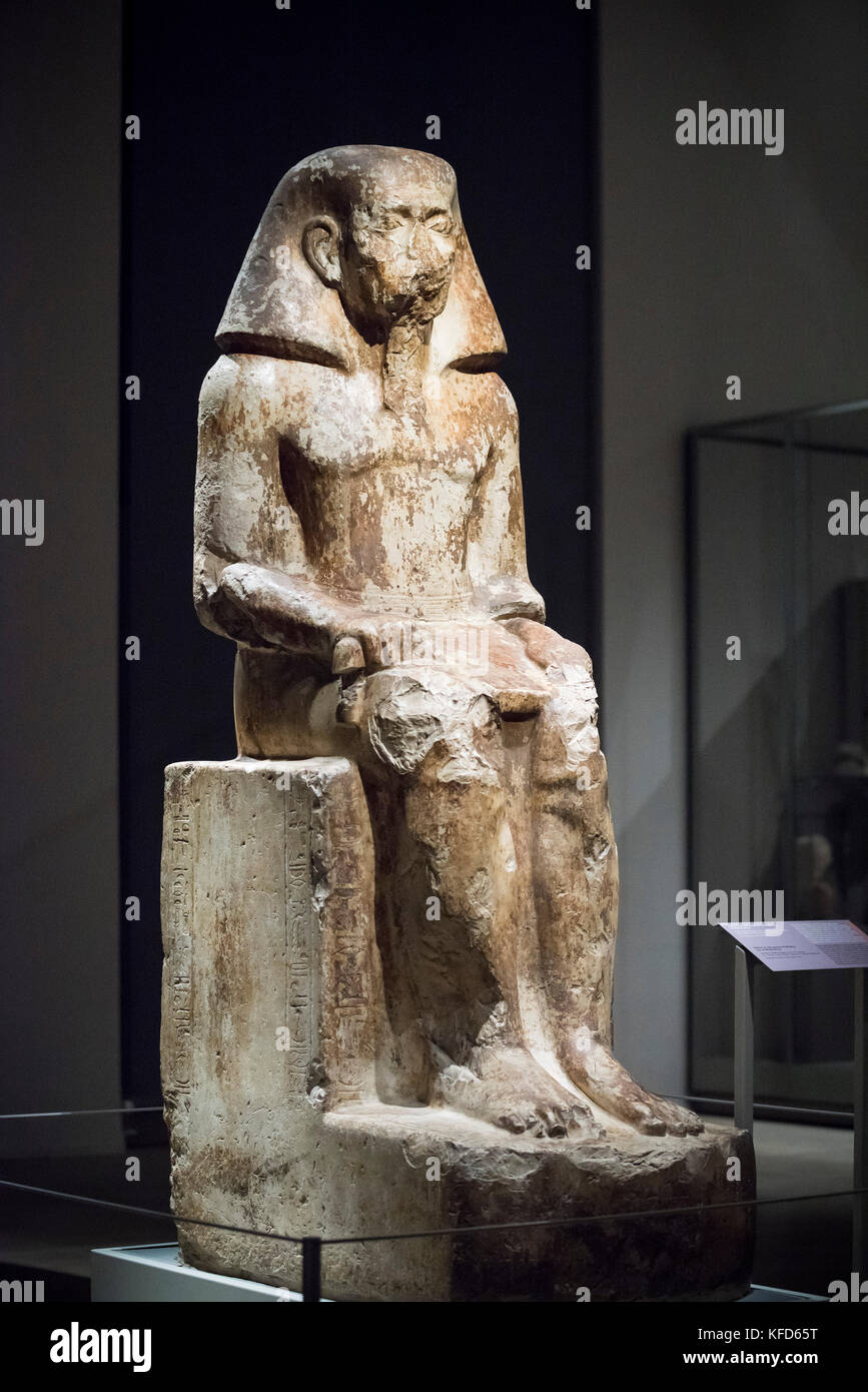 Turin. Italy. Egyptian statue of governor Wahka, son of Neferhotep. Middle Kingdom, early 13th Dynasty (ca. 1760 B.C) Museo Egizio (Egyptian Museum).  Stock Photo