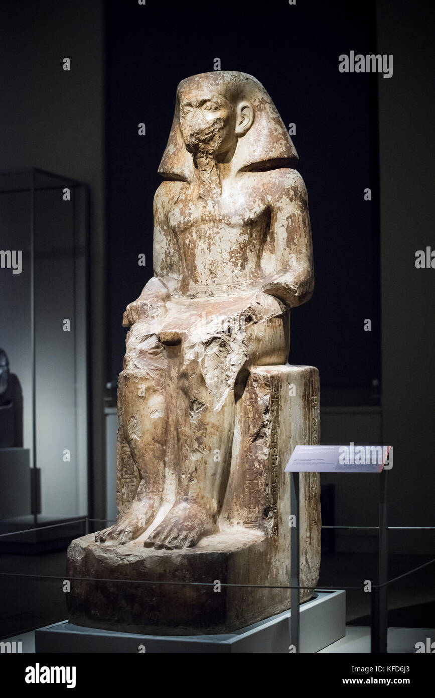 Turin. Italy. Egyptian statue of governor Wahka, son of Neferhotep. Middle Kingdom, early 13th Dynasty (ca. 1760 B.C) Museo Egizio (Egyptian Museum).  Stock Photo