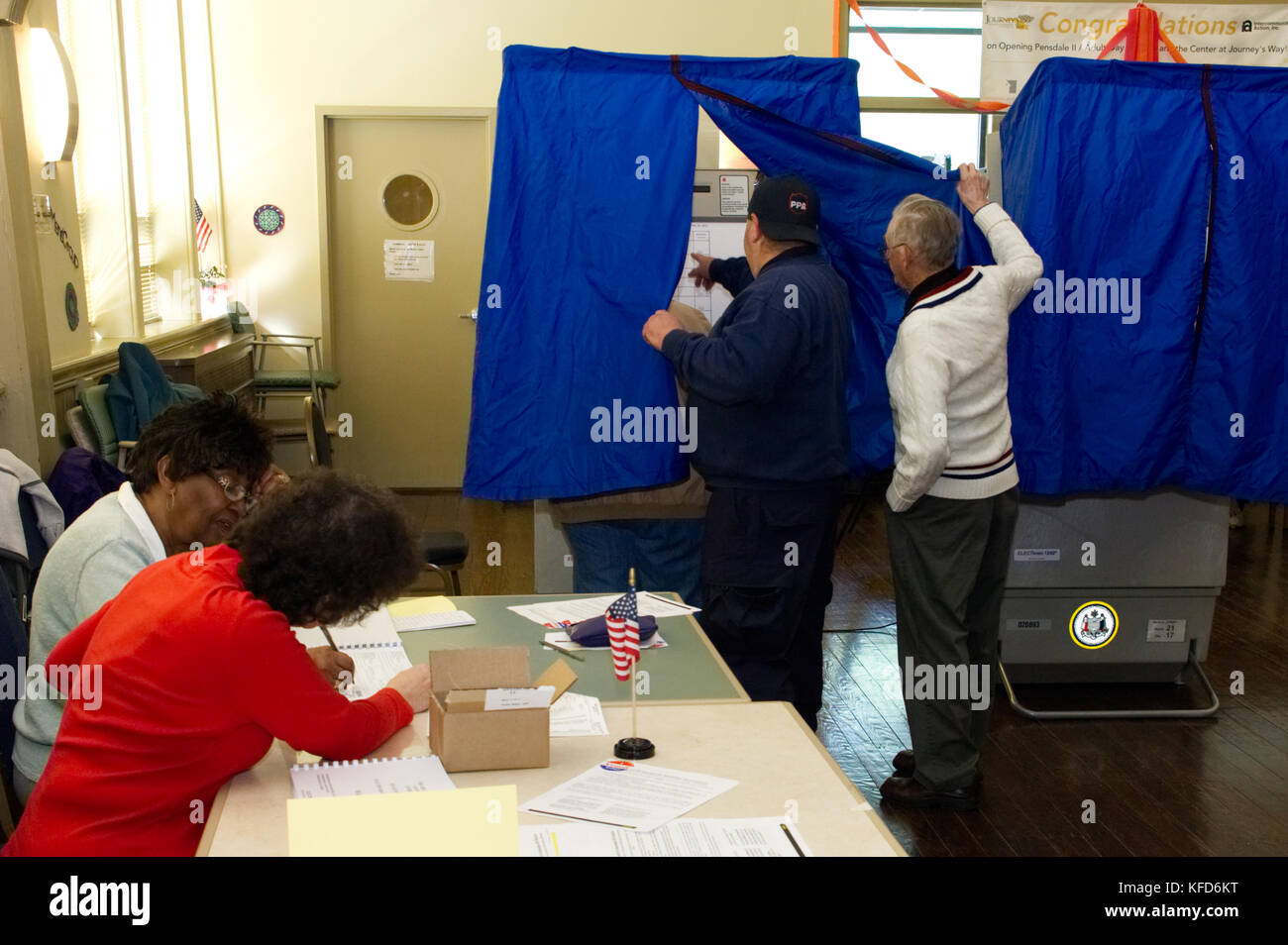 Electronic voting machines at a polling station in Philadelphia, PA. Stock Photo