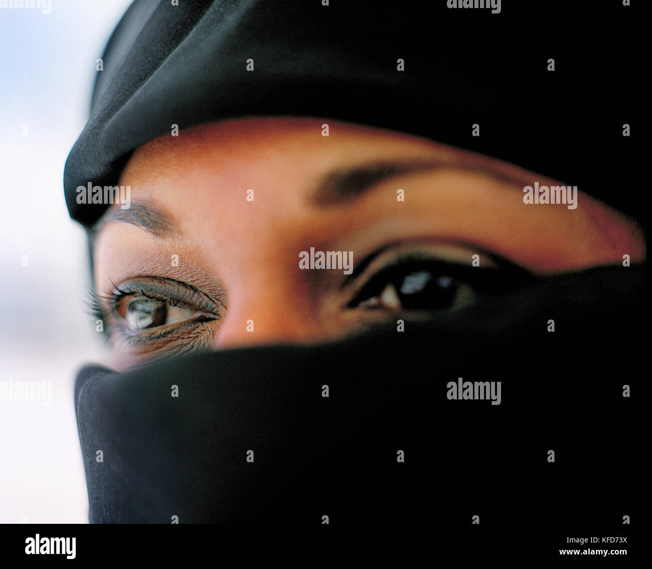 SAUDI ARABIA, Riyadh, close-up of young woman wearing hijab Stock Photo