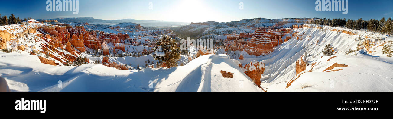USA, Utah, Bryce Canyon City, Bryce Canyon National Park, panoramic view of the Bryce Amphitheater and Hoodoos from Sunrise Point to Sunset Point Stock Photo