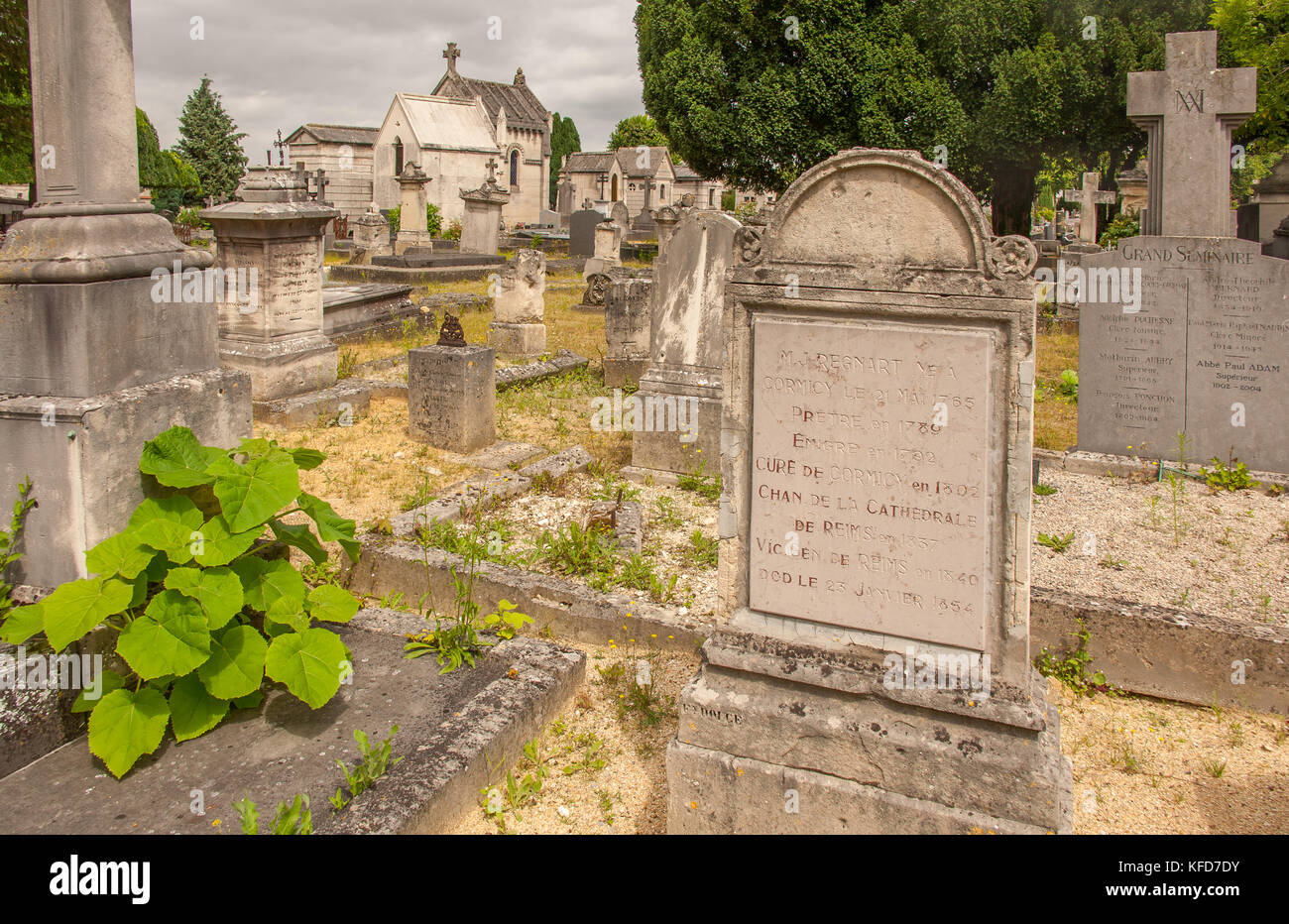 Graves in the graveyard Cimetiere Du Nord in Reims, France in summer