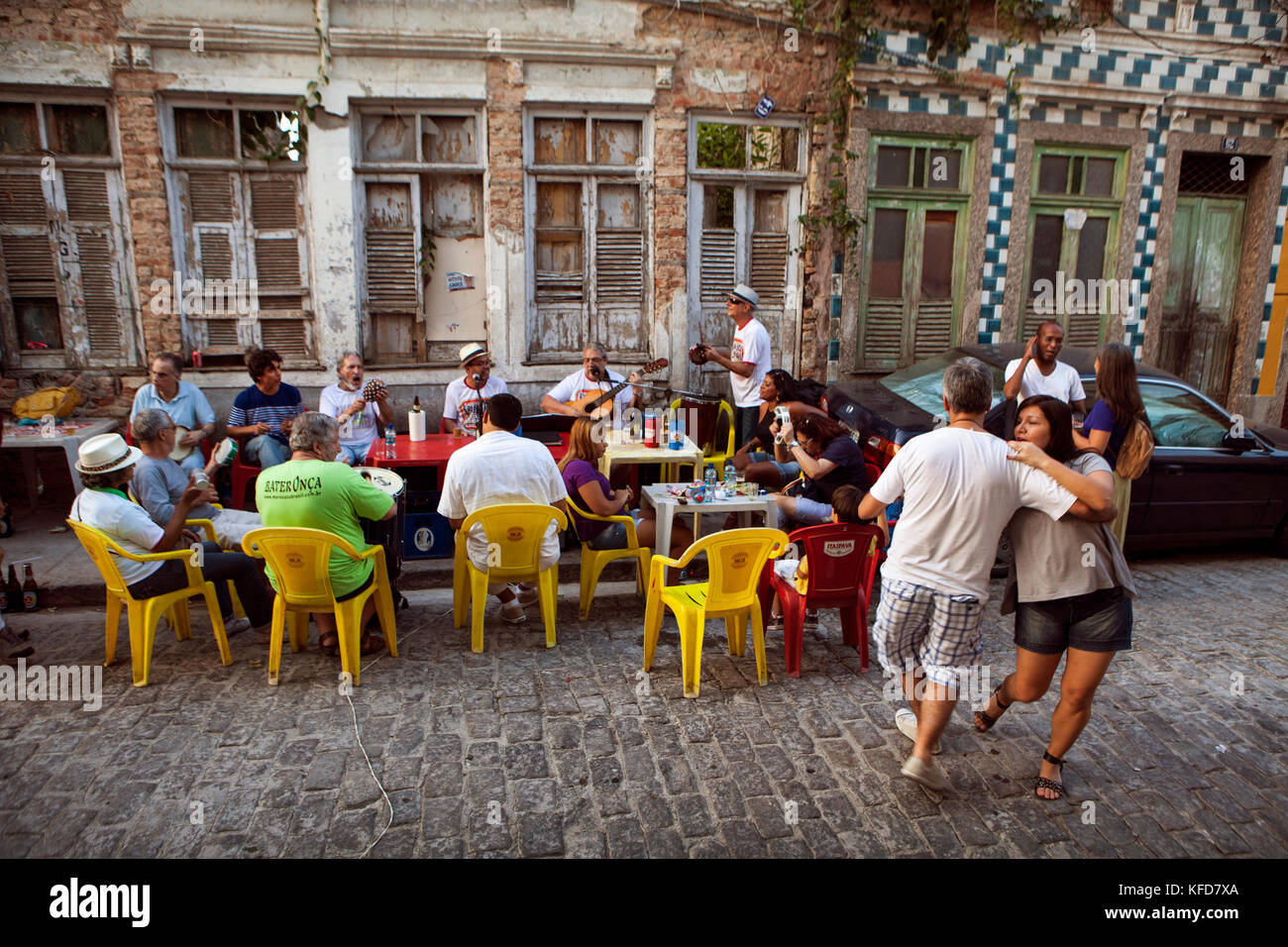 BRAZIL, Rio de Janiero, people dancing and conversing on the streets of Lapa Stock Photo