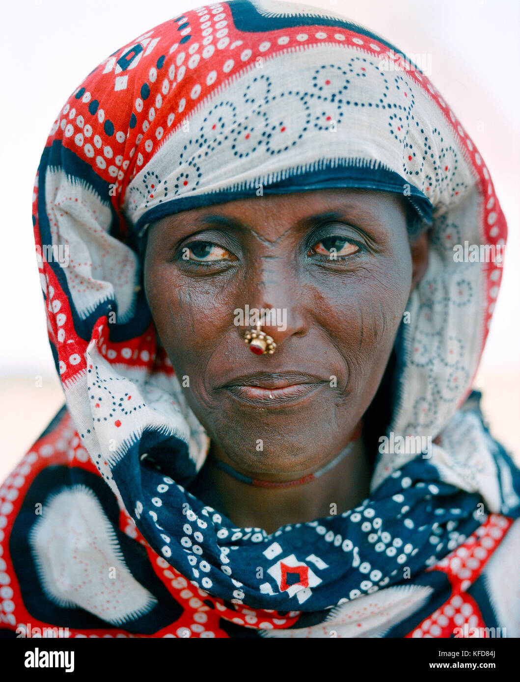 ERITREA, Saroita, portrait of an Afar man Mrs. Bedri in front of her home in the small village of Saroita Stock Photo
