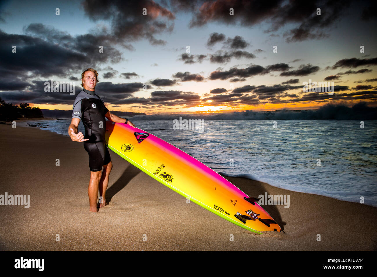 HAWAII, Oahu, North Shore, Big Wave surfer Jamie O'Brien surfing at