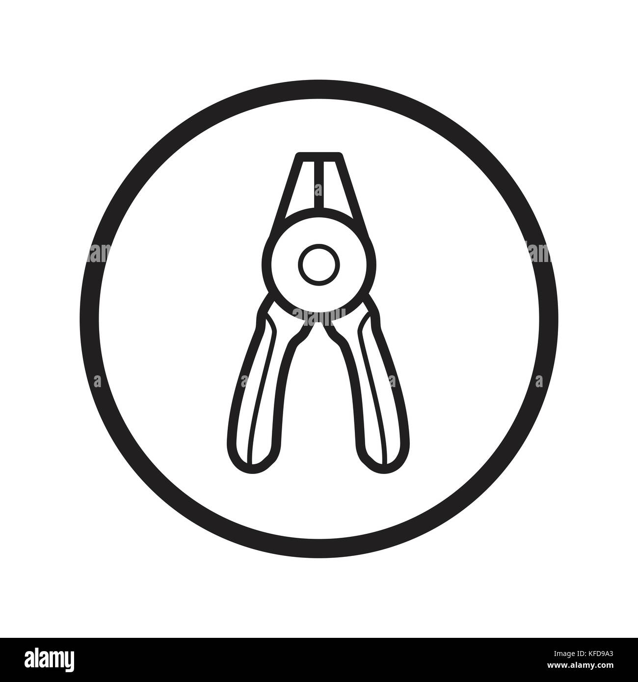 Linear Round nose pliers icon, Fix tools iconic symbol inside a circle, on white background. Vector Iconic Design. Stock Vector