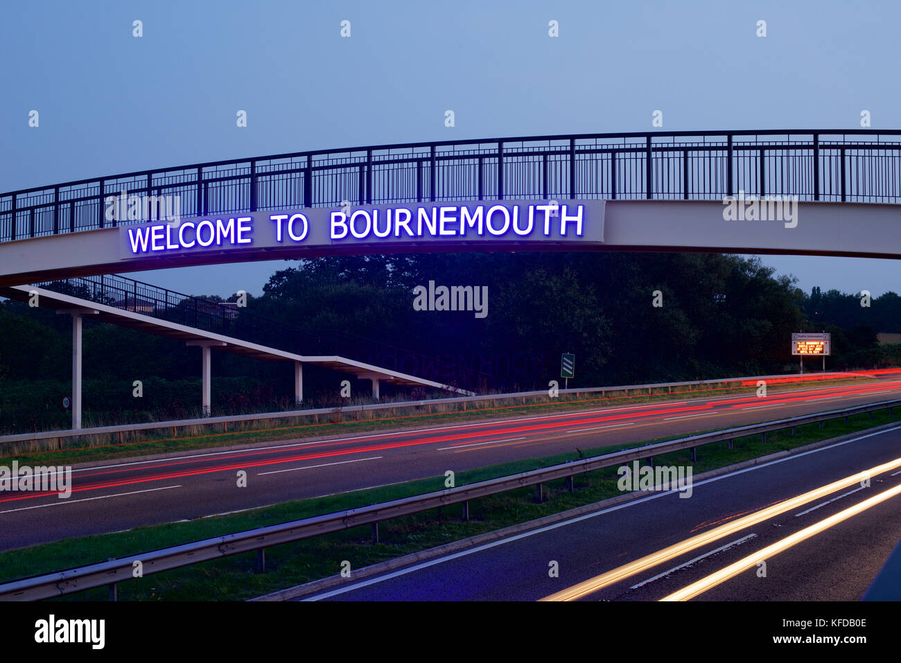 to Bournemouth sign on a footbridge Stock Photo Alamy