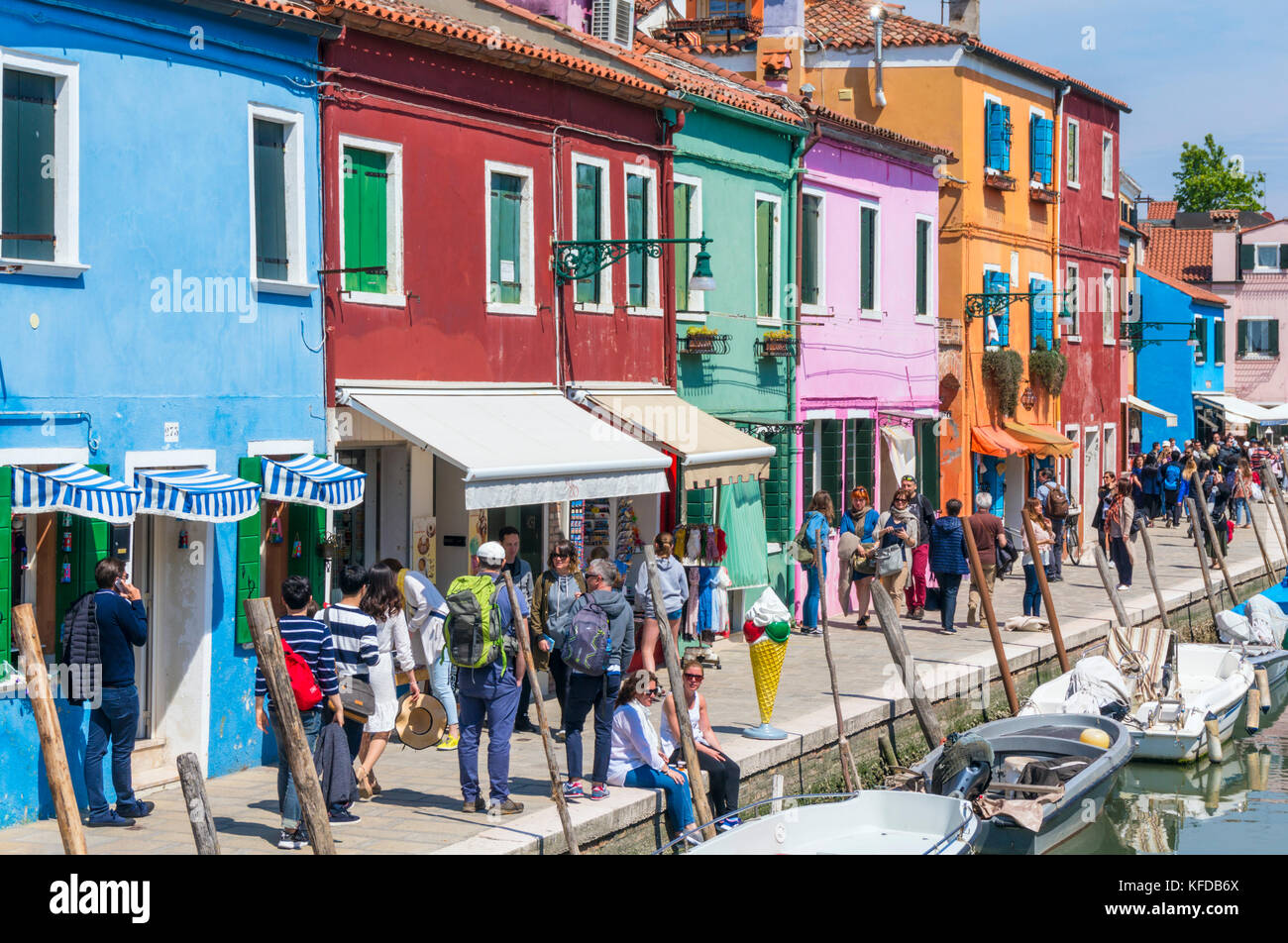 VENICE ITALY VENICE Colourful houses and shops along a canal on the Island of Burano Venice lagoon Metropolitan City of Venice Italy EU Europe Stock Photo